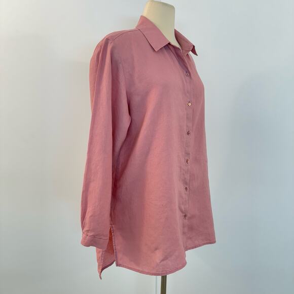 Eileen Fisher Organic Linen Blend Long Sleeve Button Up Shirt Blouse Pink L - Picture 4 of 10